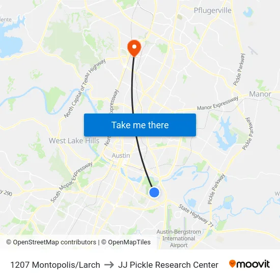 1207 Montopolis/Larch to JJ Pickle Research Center map