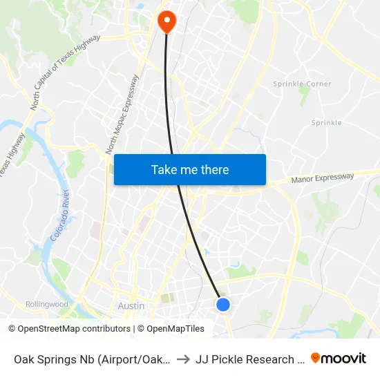 Oak Springs Nb (Airport/Oak Springs) to JJ Pickle Research Center map