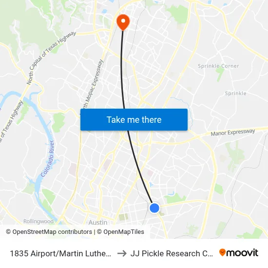 1835 Airport/Martin Luther King to JJ Pickle Research Center map