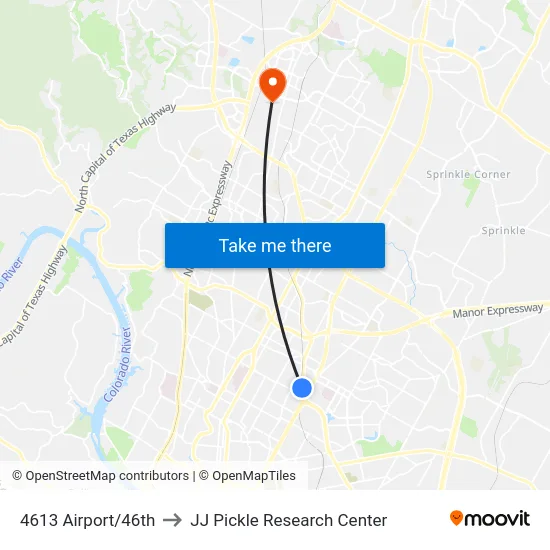 4613 Airport/46th to JJ Pickle Research Center map