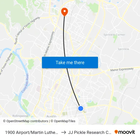 1900 Airport/Martin Luther King to JJ Pickle Research Center map