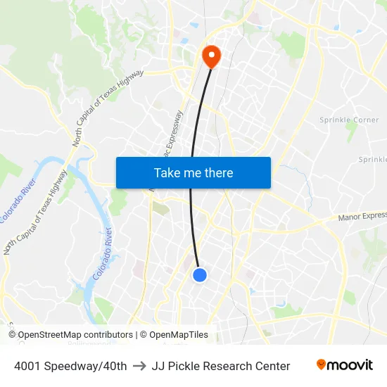 4001 Speedway/40th to JJ Pickle Research Center map