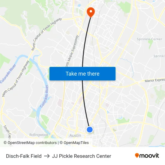 Disch-Falk Field to JJ Pickle Research Center map