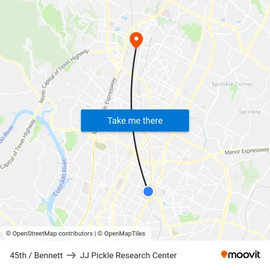 45th / Bennett to JJ Pickle Research Center map