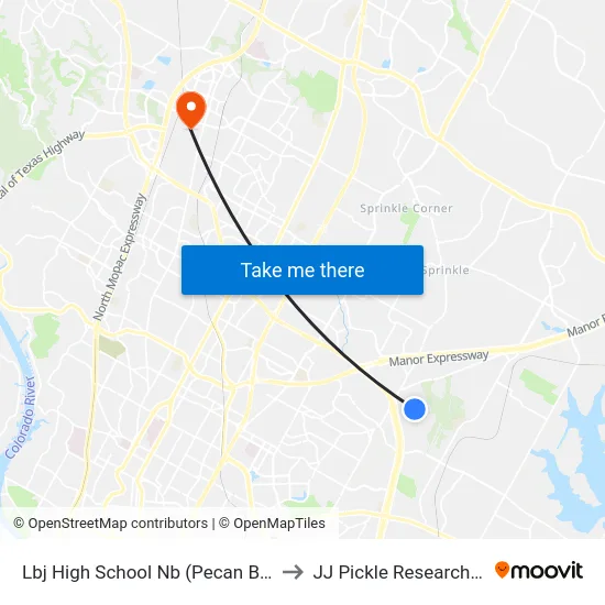 Lbj High School Nb (Pecan Brook/Rio) to JJ Pickle Research Center map