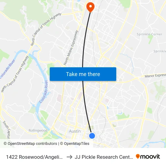 1422 Rosewood/Angelina to JJ Pickle Research Center map