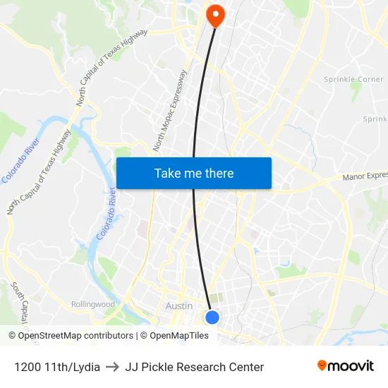 1200 11th/Lydia to JJ Pickle Research Center map