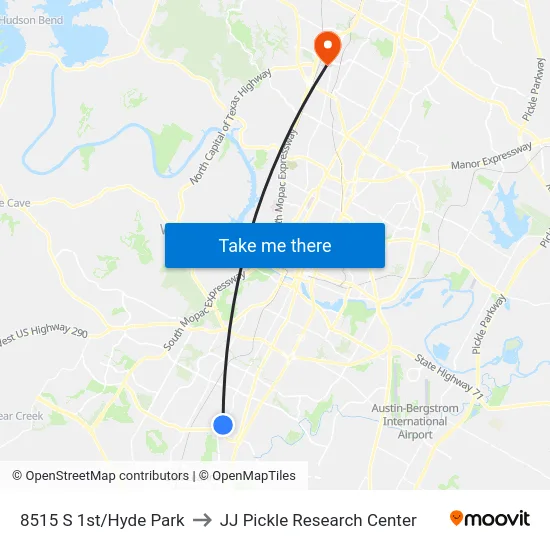 8515 S 1st/Hyde Park to JJ Pickle Research Center map
