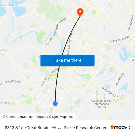 8313 S 1st/Great Britain to JJ Pickle Research Center map