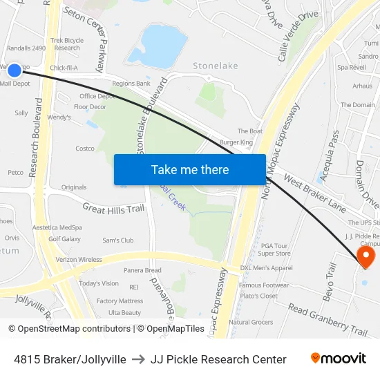 4815 Braker/Jollyville to JJ Pickle Research Center map