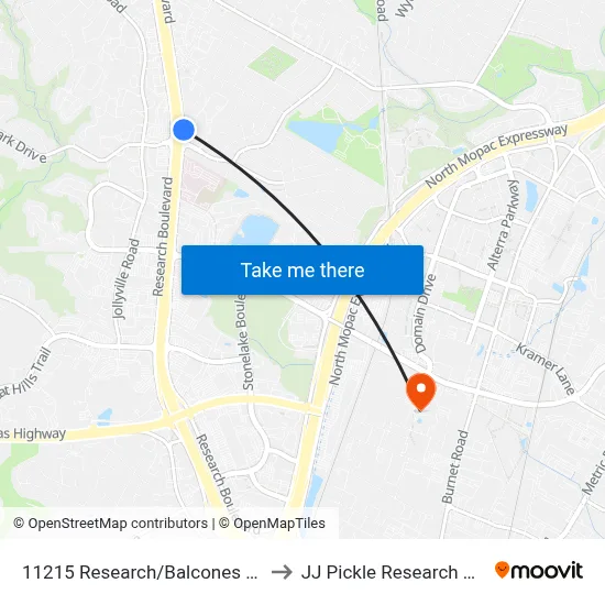 11215 Research/Balcones Woods to JJ Pickle Research Center map
