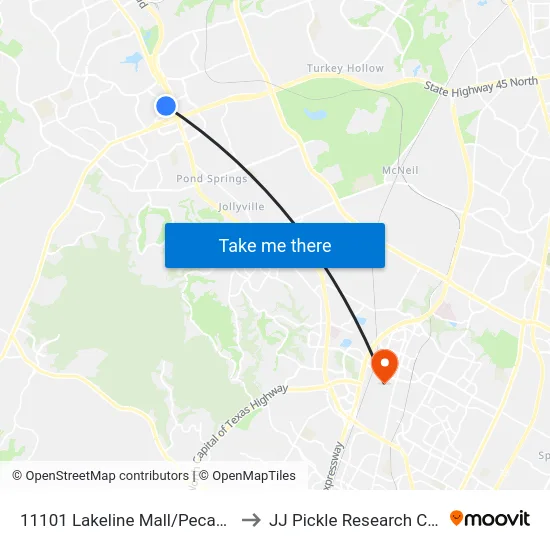 11101 Lakeline Mall/Pecan Park to JJ Pickle Research Center map