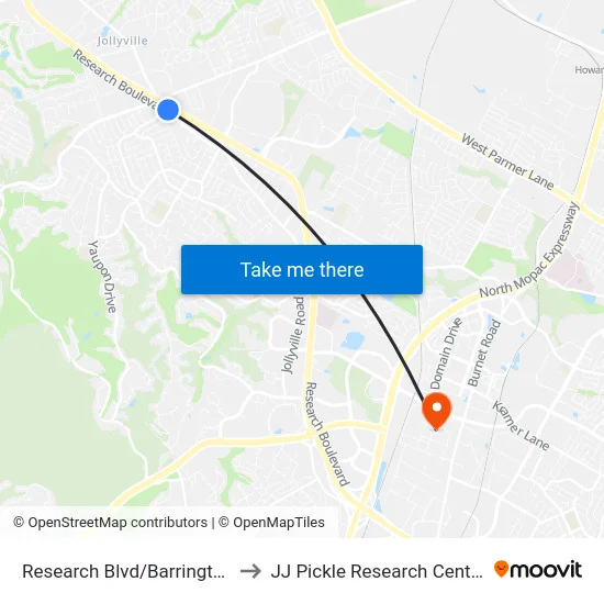 Research Blvd/Barrington to JJ Pickle Research Center map
