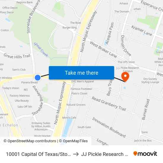 10001 Capital Of Texas/Stonelake to JJ Pickle Research Center map