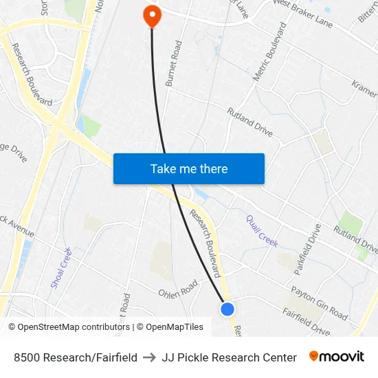 8500 Research/Fairfield to JJ Pickle Research Center map
