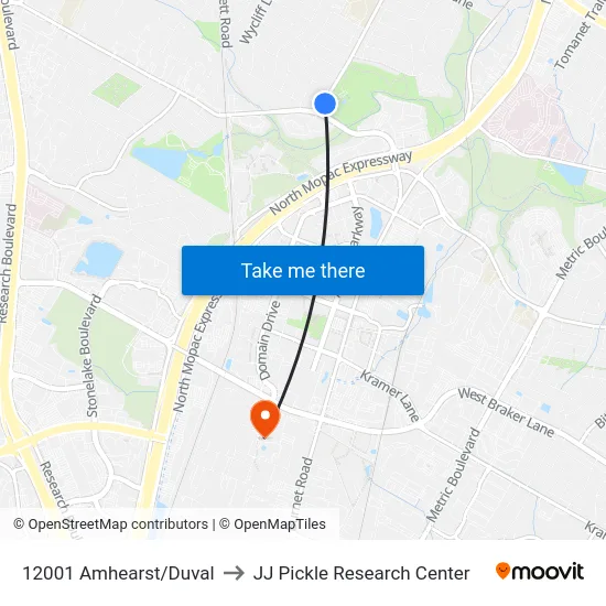 12001 Amhearst/Duval to JJ Pickle Research Center map
