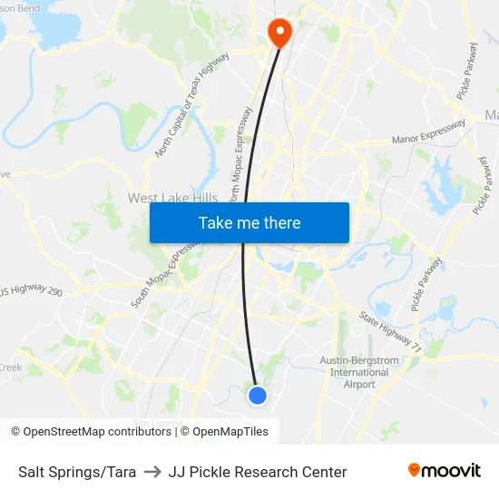 Salt Springs/Tara to JJ Pickle Research Center map