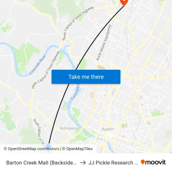 Barton Creek Mall (Backside Of Mall ) to JJ Pickle Research Center map