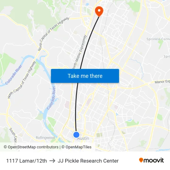 1117 Lamar/12th to JJ Pickle Research Center map