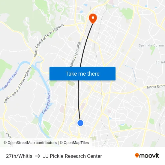 27th/Whitis to JJ Pickle Research Center map