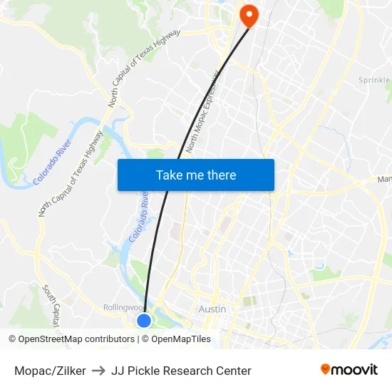 Mopac/Zilker to JJ Pickle Research Center map