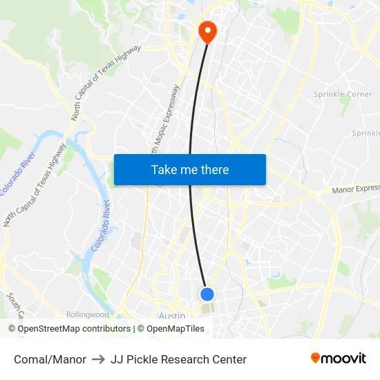 Comal/Manor to JJ Pickle Research Center map