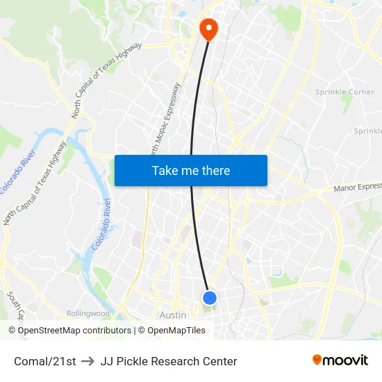 Comal/21st to JJ Pickle Research Center map