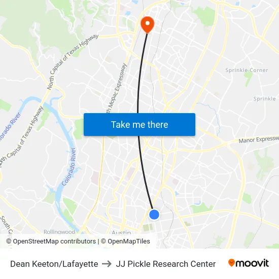 Dean Keeton/Lafayette to JJ Pickle Research Center map