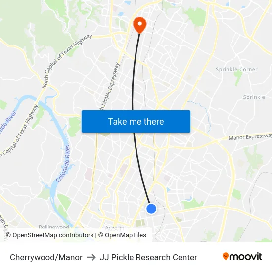 Cherrywood/Manor to JJ Pickle Research Center map