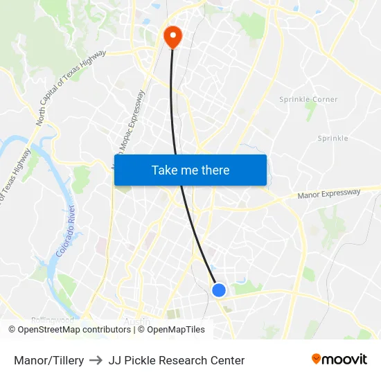 Manor/Tillery to JJ Pickle Research Center map