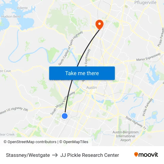 Stassney/Westgate to JJ Pickle Research Center map