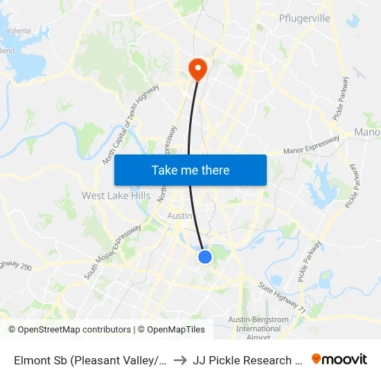 Elmont Sb (Pleasant Valley/Elmont) to JJ Pickle Research Center map