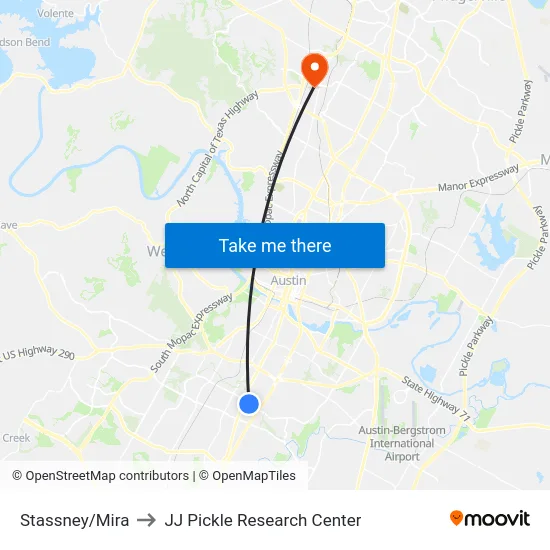 Stassney/Mira to JJ Pickle Research Center map