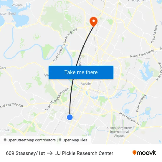 609 Stassney/1st to JJ Pickle Research Center map