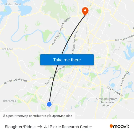 Slaughter/Riddle to JJ Pickle Research Center map
