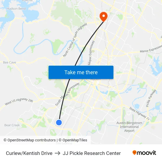 Curlew/Kentish Drive to JJ Pickle Research Center map