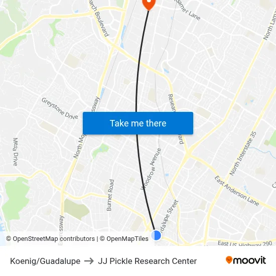 Koenig/Guadalupe to JJ Pickle Research Center map