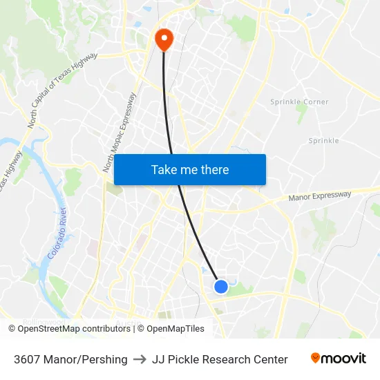 3607 Manor/Pershing to JJ Pickle Research Center map