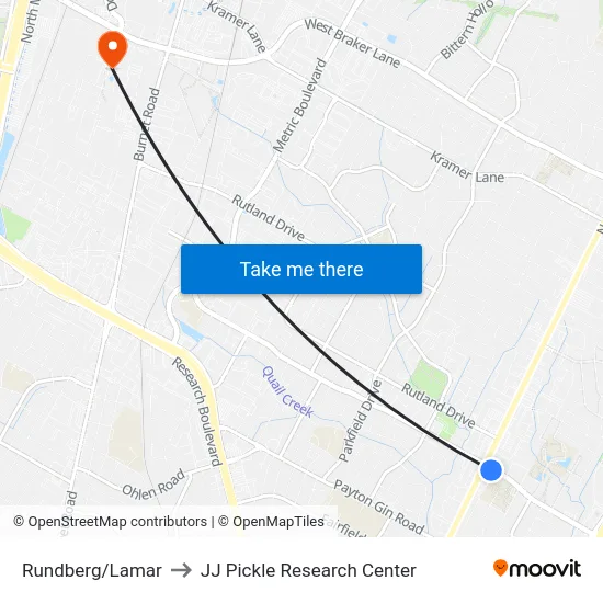 Rundberg/Lamar to JJ Pickle Research Center map