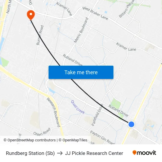 Rundberg Station (Sb) to JJ Pickle Research Center map
