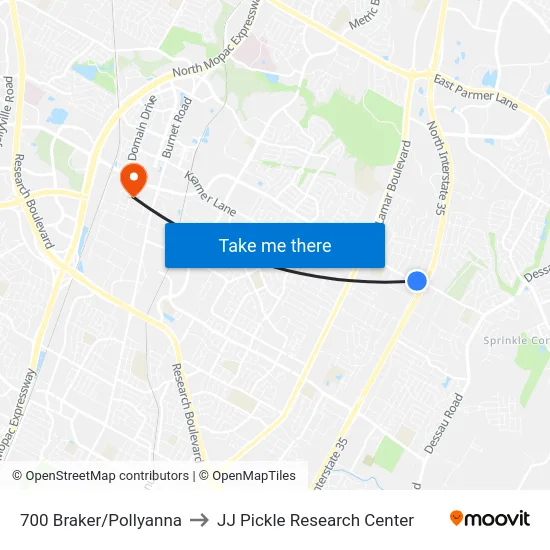 700 Braker/Pollyanna to JJ Pickle Research Center map