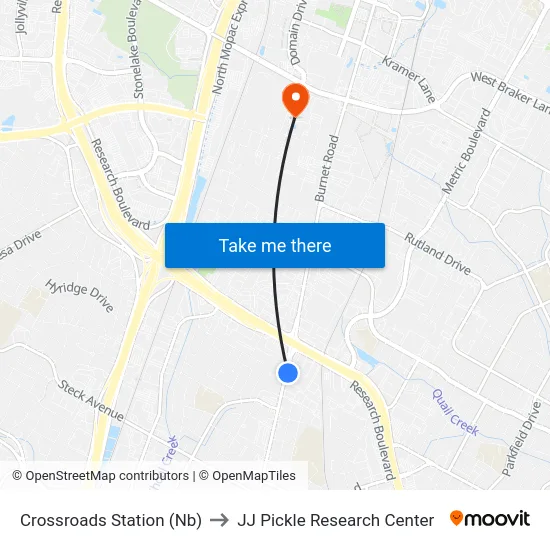 Crossroads Station (Nb) to JJ Pickle Research Center map