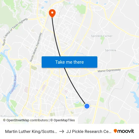 Martin Luther King/Scottsdale to JJ Pickle Research Center map