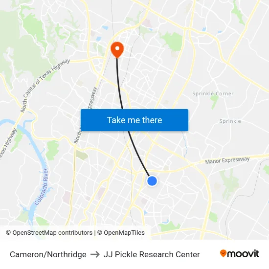 Cameron/Northridge to JJ Pickle Research Center map