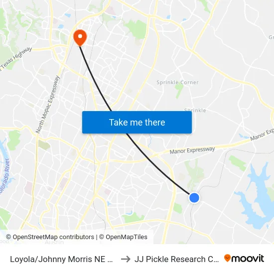 Loyola/Johnny Morris NE Corner to JJ Pickle Research Center map
