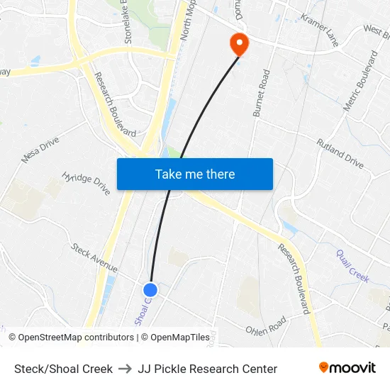 Steck/Shoal Creek to JJ Pickle Research Center map