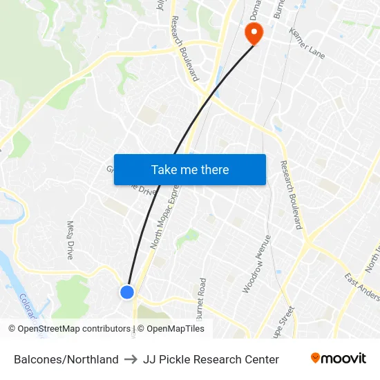 Balcones/Northland to JJ Pickle Research Center map