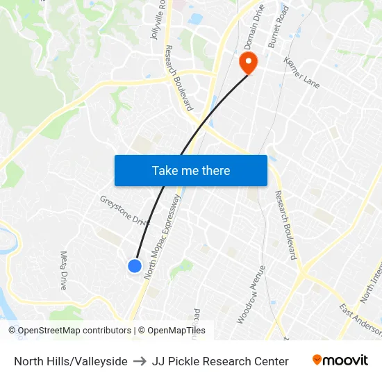 North Hills/Valleyside to JJ Pickle Research Center map