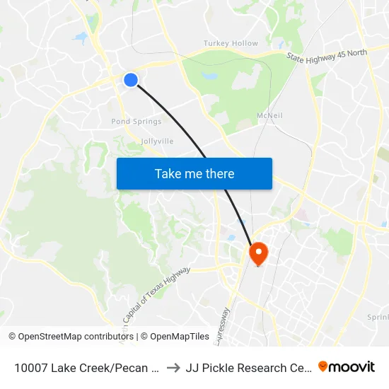 10007 Lake Creek/Pecan Park to JJ Pickle Research Center map