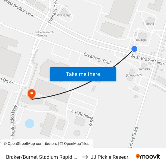 Braker/Burnet Stadium Rapid NW Corner (Sb) to JJ Pickle Research Center map